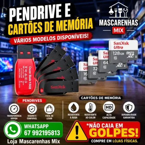 Pen Drives e Cartões de Memória Várias Capacidades de Armazenamento COD: 0166