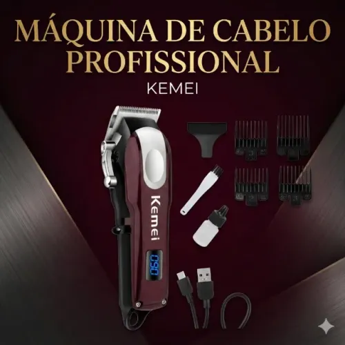 Máquina De Cortar Cabelo Profissional KM-2606 Bivolt Sem Fio com Lâminas de Aço Inoxidável