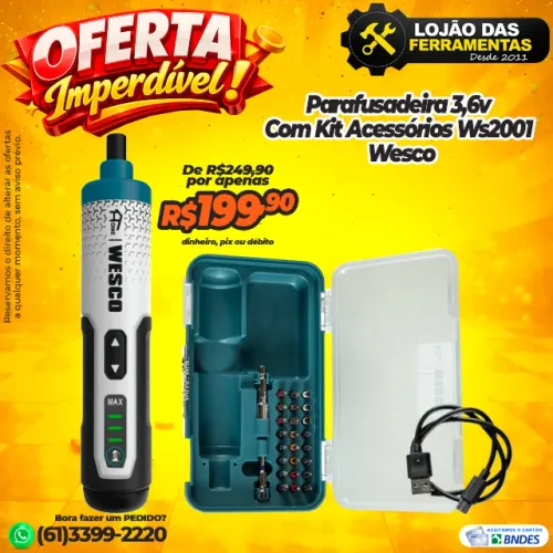 Parafusadeira 3,6v Com Kit Acessórios Ws2001 Wesco