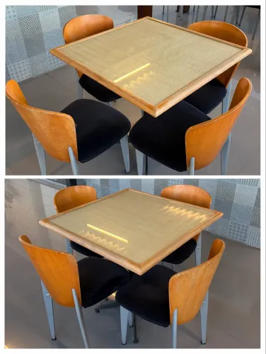 Mesa quadrada vidro e palha. 
