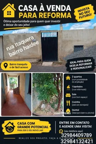 Casa para reforma ara do terreno 200m quadrados