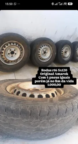 jogo de roda aro 16 5x120 original VW com pneus goodyer 