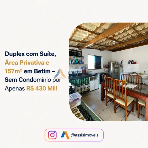 Duplex com Suíte, Área Privativa e 157m² em Betim Sem Condomínio por Apenas R$ 430 Mil!