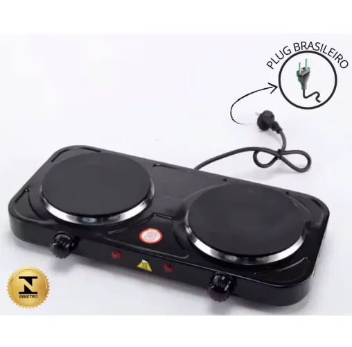 Fogão Fogareiro Elétrico Portátil Camping Mesa Inox 2 Boca 2000W Potência Cooktop De Mesa