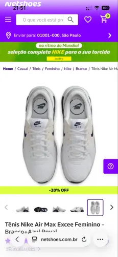 Tênis Nike Air Max Excee Feminino - Branco+Azul 