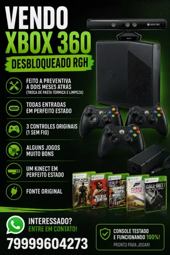 Xbox 360 desbloqueado + 3 controles + kinnect 