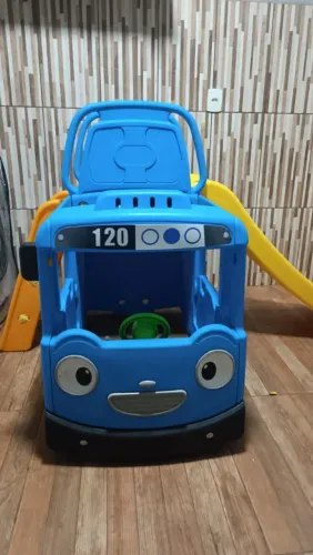 Playground Infantil Parquinho 2x1 Ônibus C/ Escorregador Cor Azul
