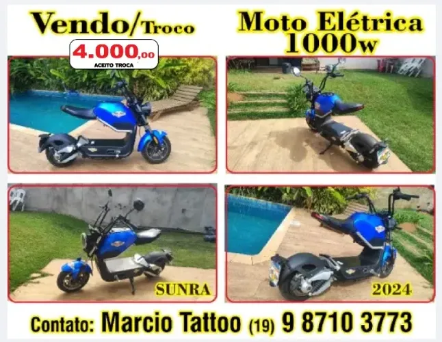 vendo ou troco, moto eletrica sunra modelo miku 1000w carrega qualquer tomada 110/220