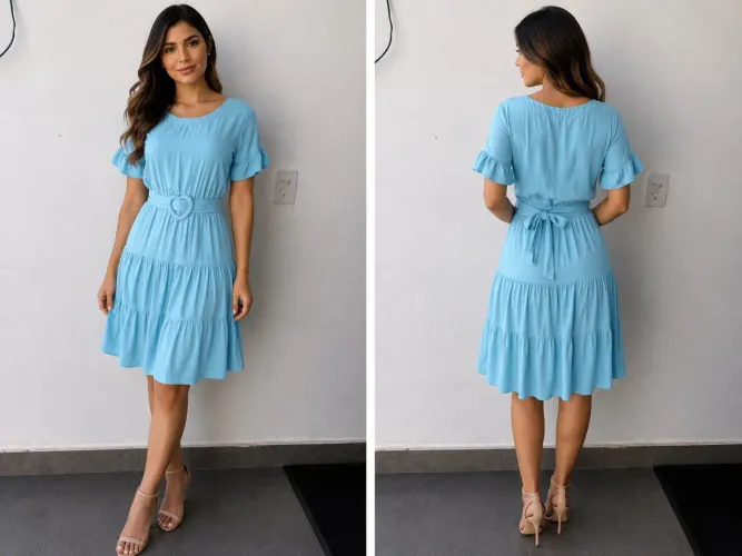 Vestido godê azul tiffany 