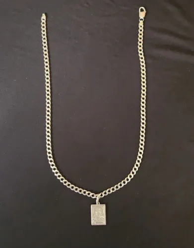 Cordão Prata 925 60cm 7mm 56g + Pingente Jesus e Versículo Bíblico 
