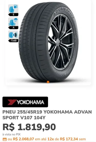 Pneu yokohama advan sport v107 255/45/19 104y