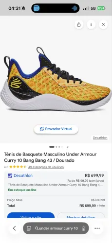 Tênis under Armour Curry 10 tamanho 41