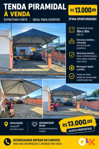 ? TENDA PIRAMIDAL 10x10m À VENDA - R$ 13.000