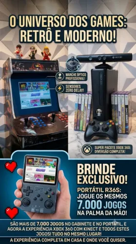BARTOP fliperama+xbox360+brinde Portátil R36S 