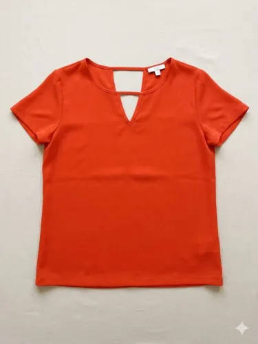 Blusa Coral Crepe Leve com Recorte - Tamanho Único