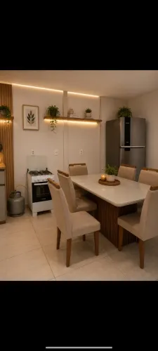 Mesa de jantar tampo em vidro 6 cadeiras estofadas