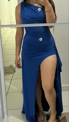 Vestido azul feminino fenda importado festa PP 34/36