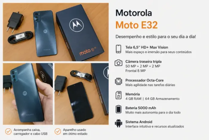 Motorola E32 64GB com Caixa e Acessórios Originais 