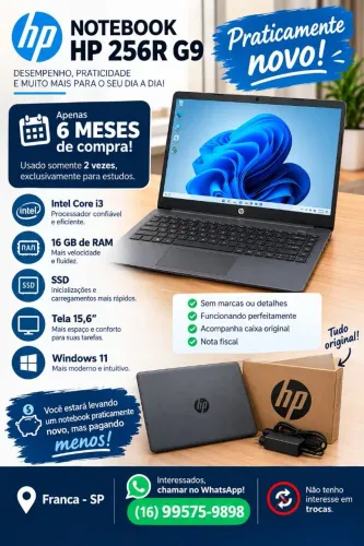 Notebook HP 256R G9 i3 | 16GB RAM | SSD | 15,6" | Windows 11