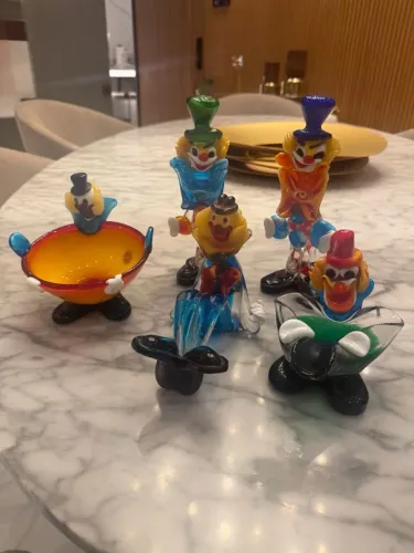Palhaços de Murano Vintage - Vidro Soprado em Veneza Década de 70 - Conjunto Colecionável