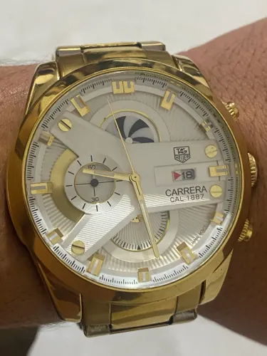 Relógio masculino dourado estilo esportivo, caixa grande,