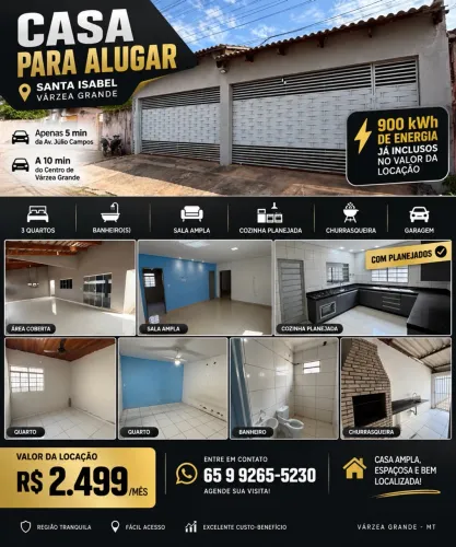 ALUGO CASA COM ENERGIA SOLAR EM VÁRZEA GRANDE!