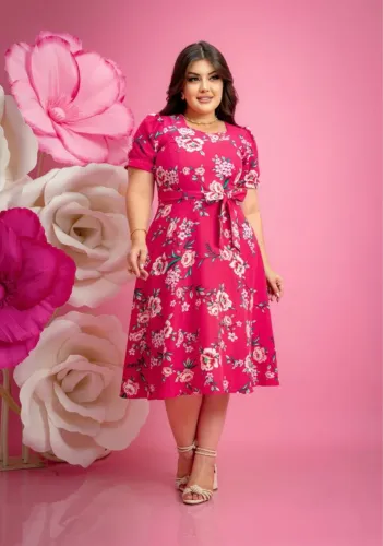 Vestido mídi evangélico floral  crepe GG 