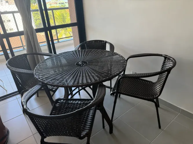 Conjunto Mesa 4 Poltronas Junco Fibra Sintética Mesa Área Externa