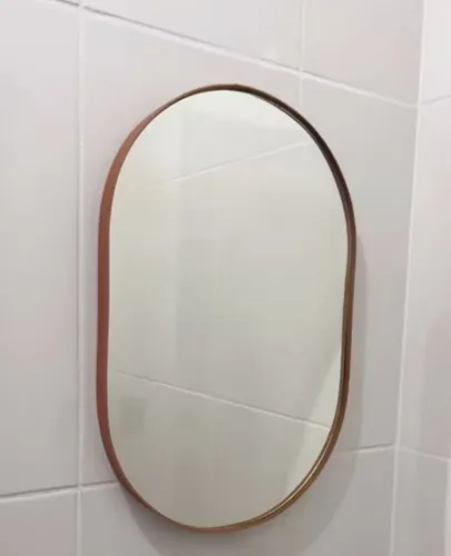Espellho Oval Borda em Couro Novo na Caixa