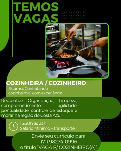 Vaga de Cozinheira(o)