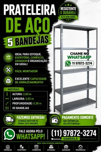 PRATELEIRA DE AÇO COMPOSTA POR 5 BANDEJAS