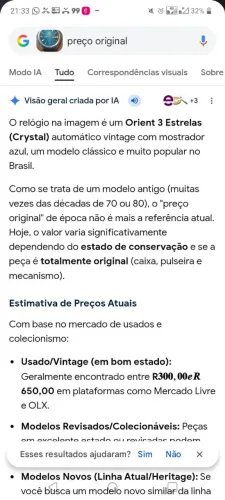 Relógio Orient original dos anos 70 e 80 de colecionador