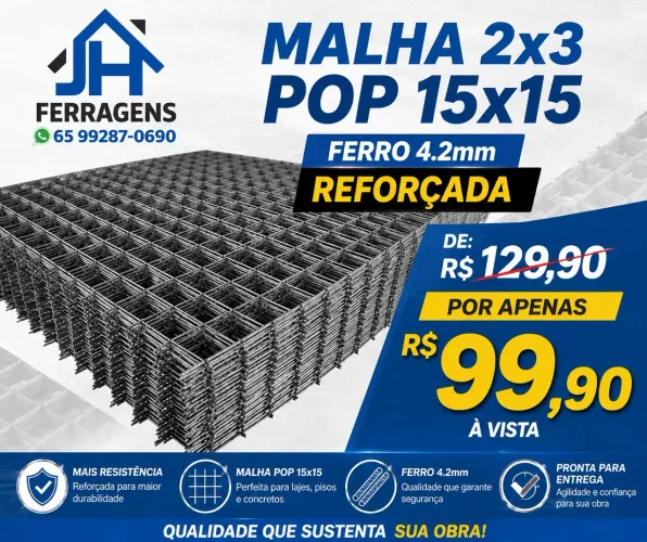 Malha Reforçada 15x15 ferro 4.2mm