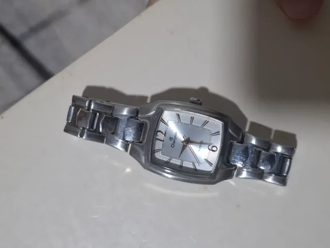 Relogio Champion original feminino quadrado prata rose social classico aço inox CS28281Q
