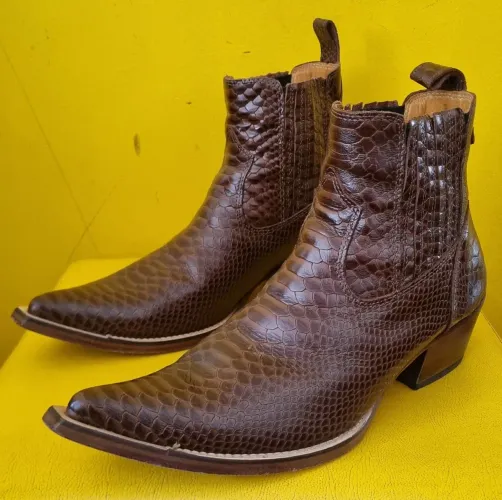 Bota masculina country couro legítimo "croco" marrom 43