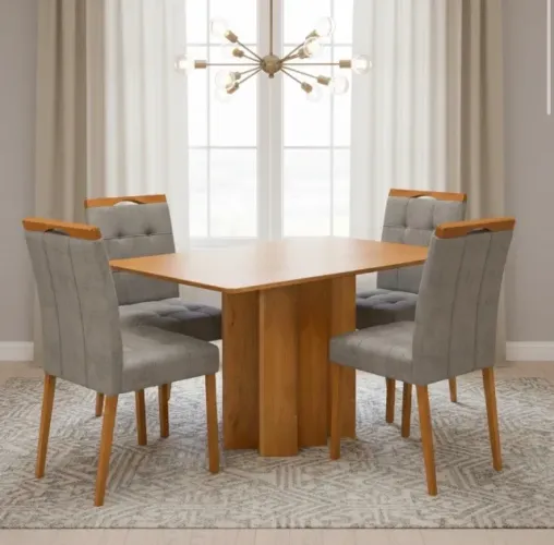 Conjunto Mesa Safira 120 Cinamomo com 4 Cadeiras Veludo Grafite