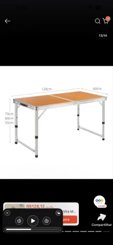 Mesa dobrável 1.20x0.60m nova