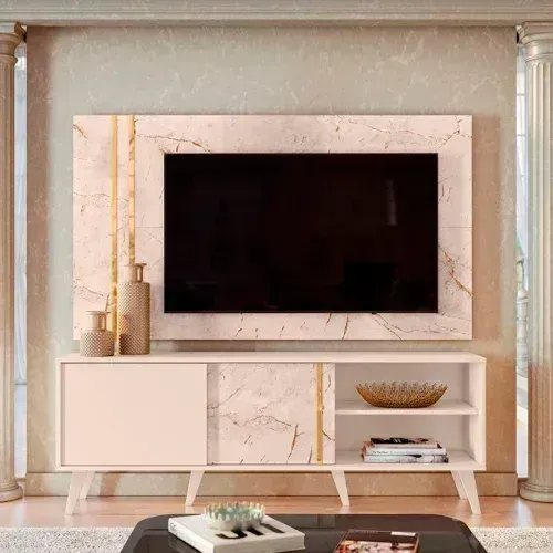 Rack com painel ate 65 polegadas calacata off white 