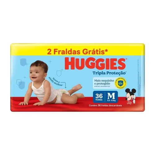 Fralda Huggies Tripla Proteção | M | 36 unidades.