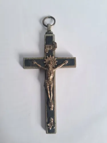 Crucifixo antigo metal e ébano
