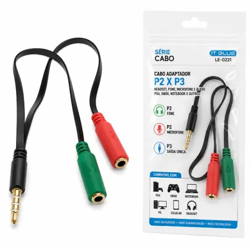 Cabo Adaptador P2 x P3 para Headset, Fone e Microfone - Novo - Ditudo Tech e Variedades