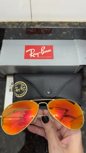 Óculos Ray-Ban Aviador Espelhado - Lentes Espelhadas Vermelho/Dourado - Novo