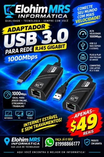 Adaptador USB para RJ45 1000rbps
