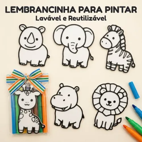 Kit Lembrancinha Infantil Plaquinha 3D para Colorir Lavável e Reutilizável