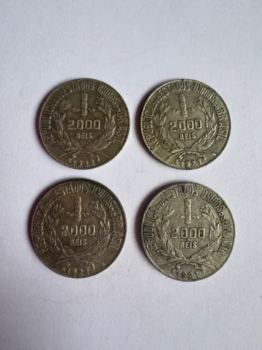 4 moedas antigas 2.000 réis 1.927