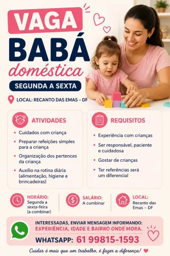 Vaga para babá doméstica 
