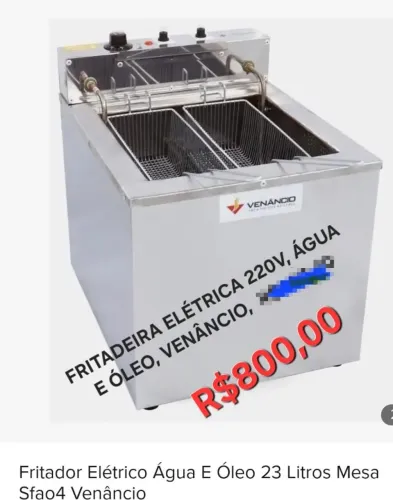 FRITADEIRA ELÉTRICA 23L, ÁGUA E ÓLEO 220V, MAIS ESTUFA LANCHONETE 3 BANDEJAS 110V.