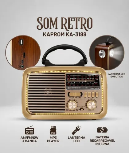 Rádio Retrô Portátil Kapbom KA-3188 - Novo, Nunca Usado