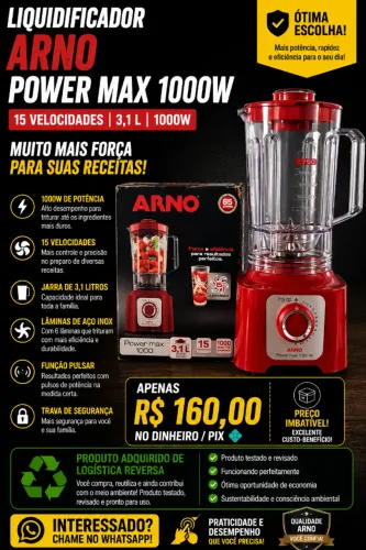 Liquidificador Arno Power Max 1000W 15 velocidades 3,1 L