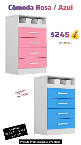 Cômoda rosa e azul 